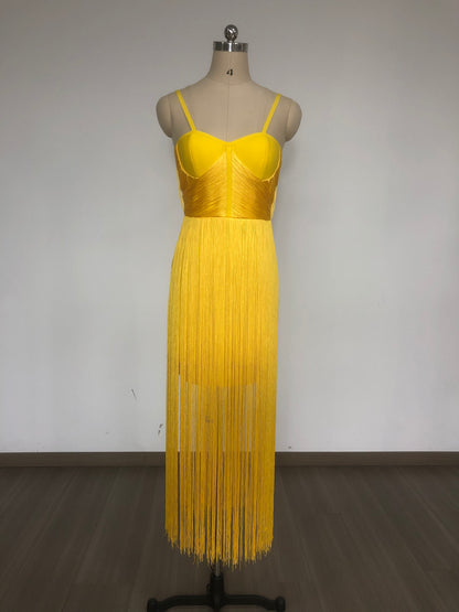 Bustier Tassel Maxi Dress Yellow HV2448