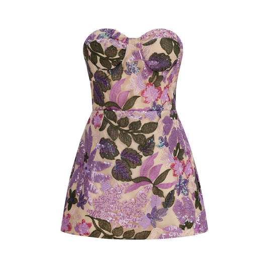 Strapless Floral Sequin Corset Dress Lavender HV3175