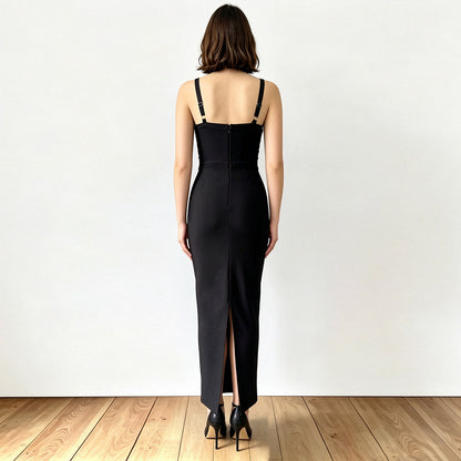 Crystal Heart Embellished Maxi Dress Black HV3094