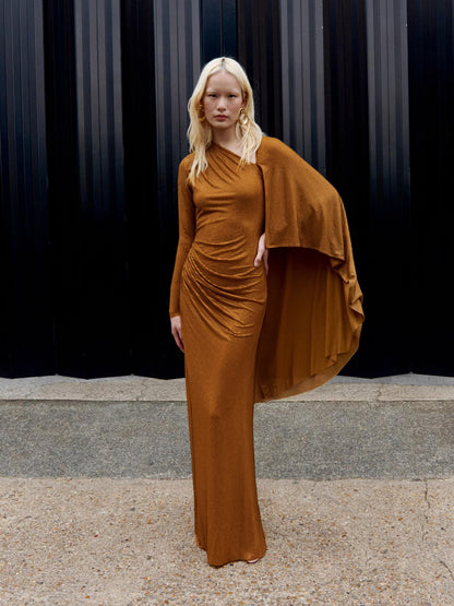 Long Sleeve Sparkly Maxi Dress Orange HV2796