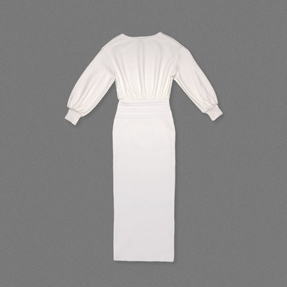 เดรสยาวแขนยาว สีขาว รหัส HV2654
