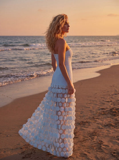 Strapless A Line Maxi Dress Light Blue HV2909