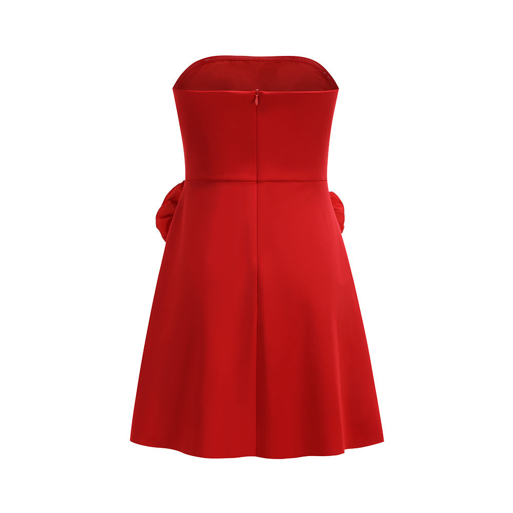 Strapless Floral Detail Dress Red HV2877