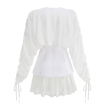 Long Sleeve Corset A Line Dress White HV2913