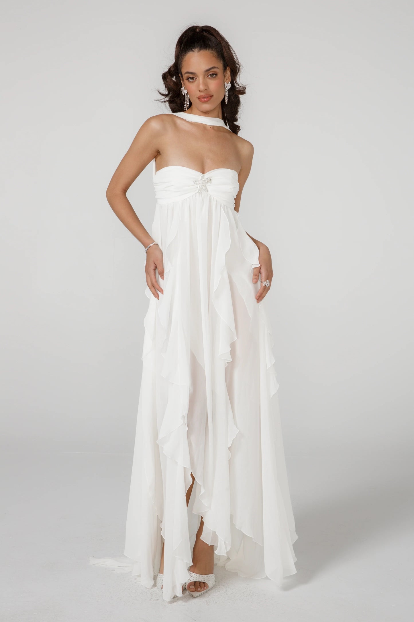 Strapless Ruffle Maxi Dress White HV2633