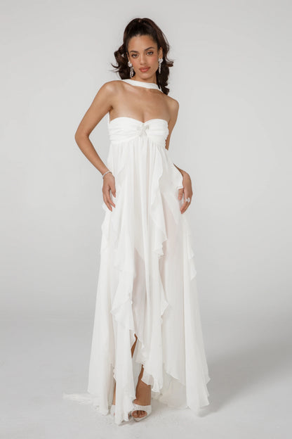 Strapless Ruffle Maxi Dress White HV2633