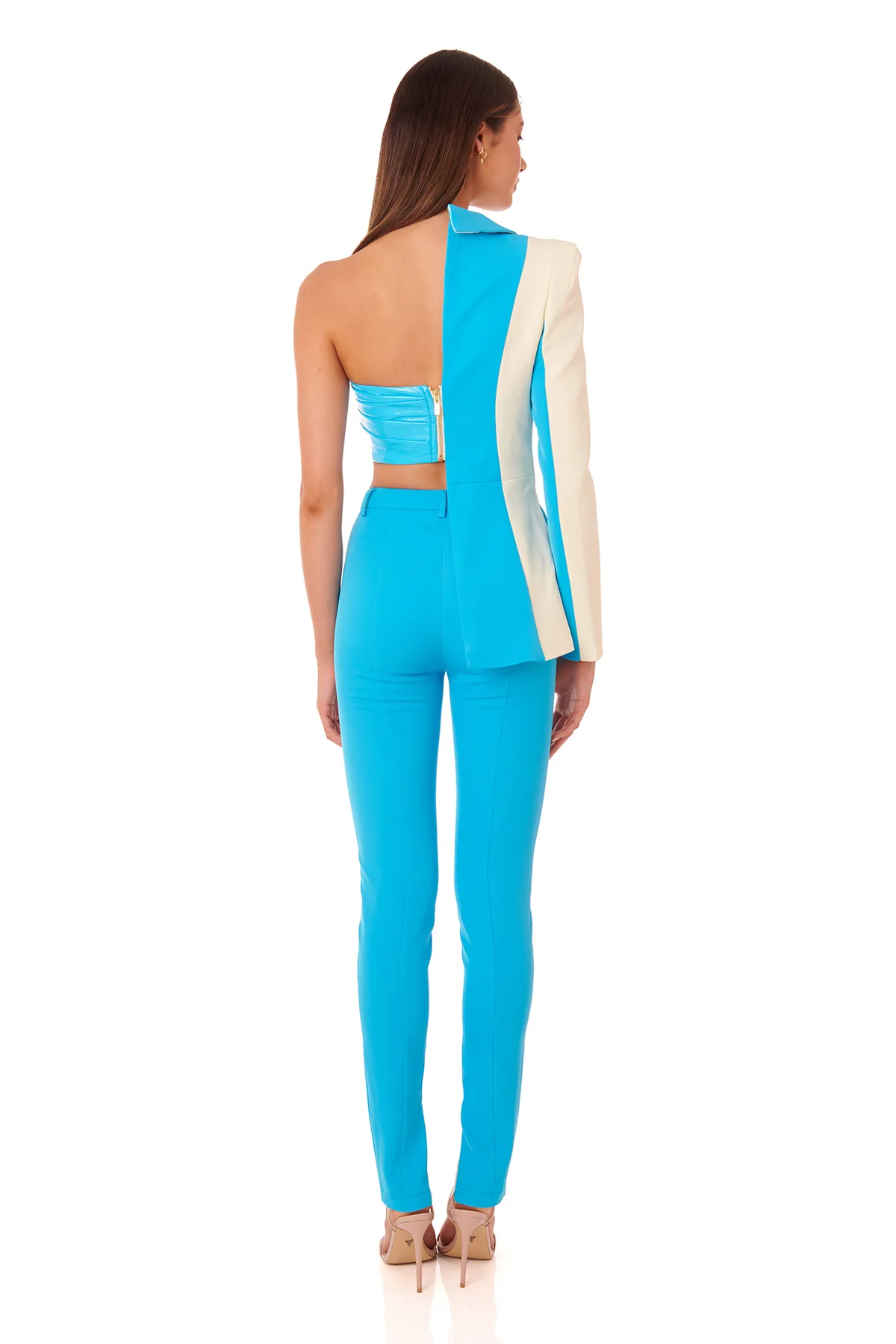 One Sleeve Blazer Two Piece Jumpsuit Blue White HV8855