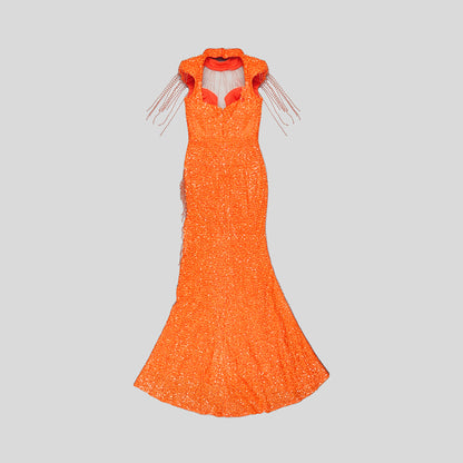 Tassel Detail Sequin Mermaid Maxi Dress Orange HV9848