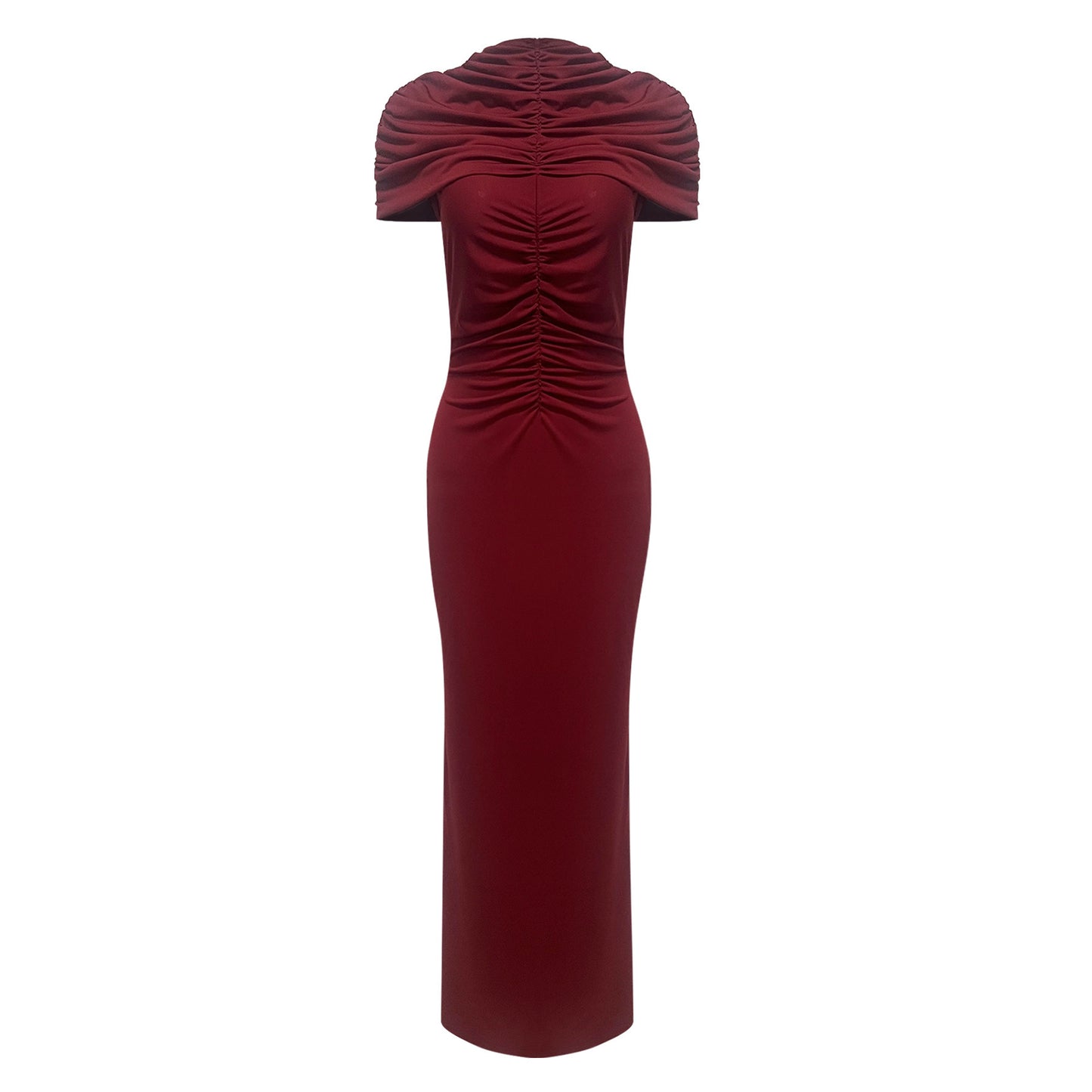 Cap Sleeve Draped Maxi Dress Burgundy BB10965