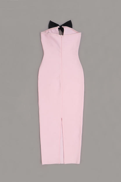 Strapless Bow Detail Maxi Dress Pink  HV109