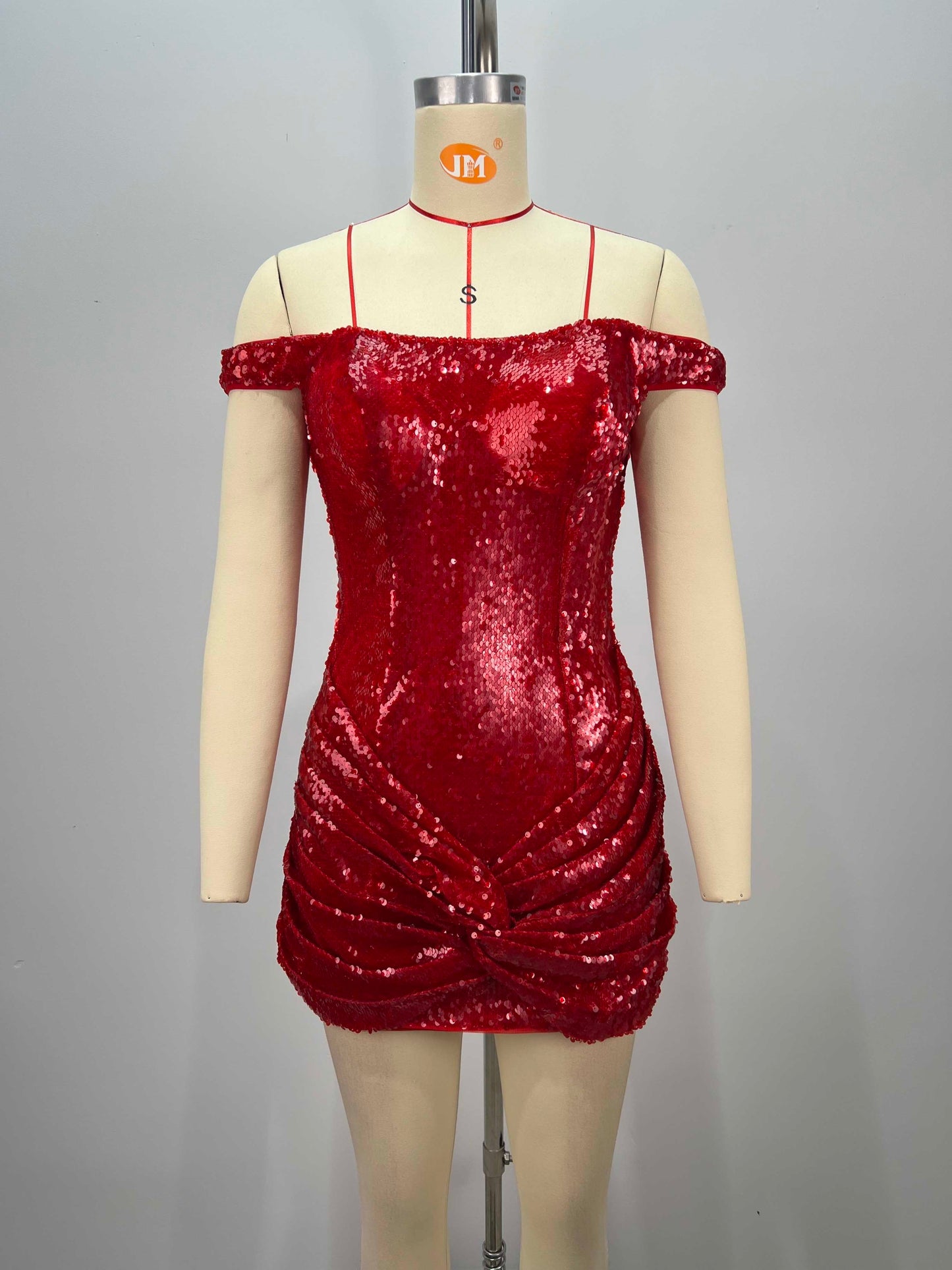Bardot Draped Sequin Dress Red HV2620