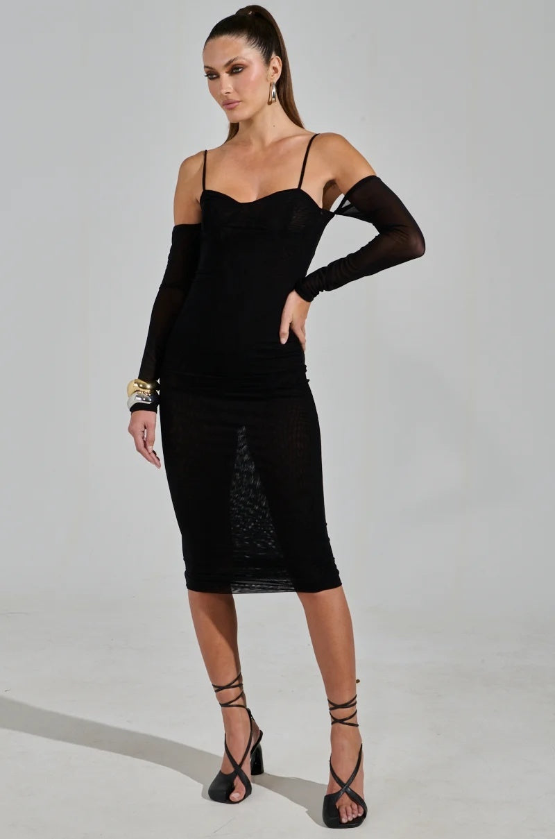 Long Sleeve Shirt Midi Dress Black White HV2453