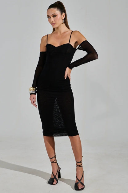 Long Sleeve Shirt Midi Dress Black White HV2453