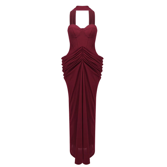 Strapless Draped Maxi Dress Burgundy HV2692
