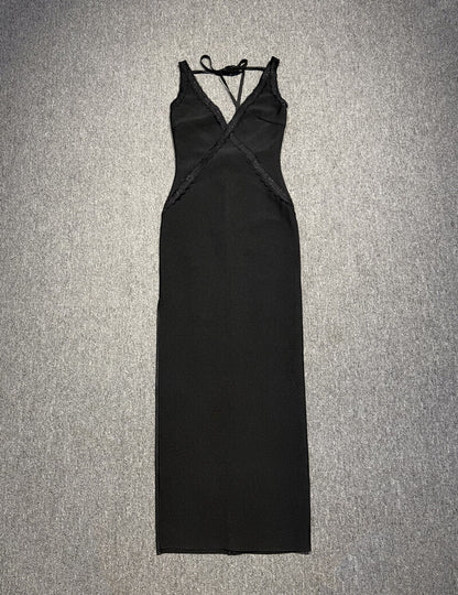 Scalloped Lace Backless Maxi Dress Black HV2421