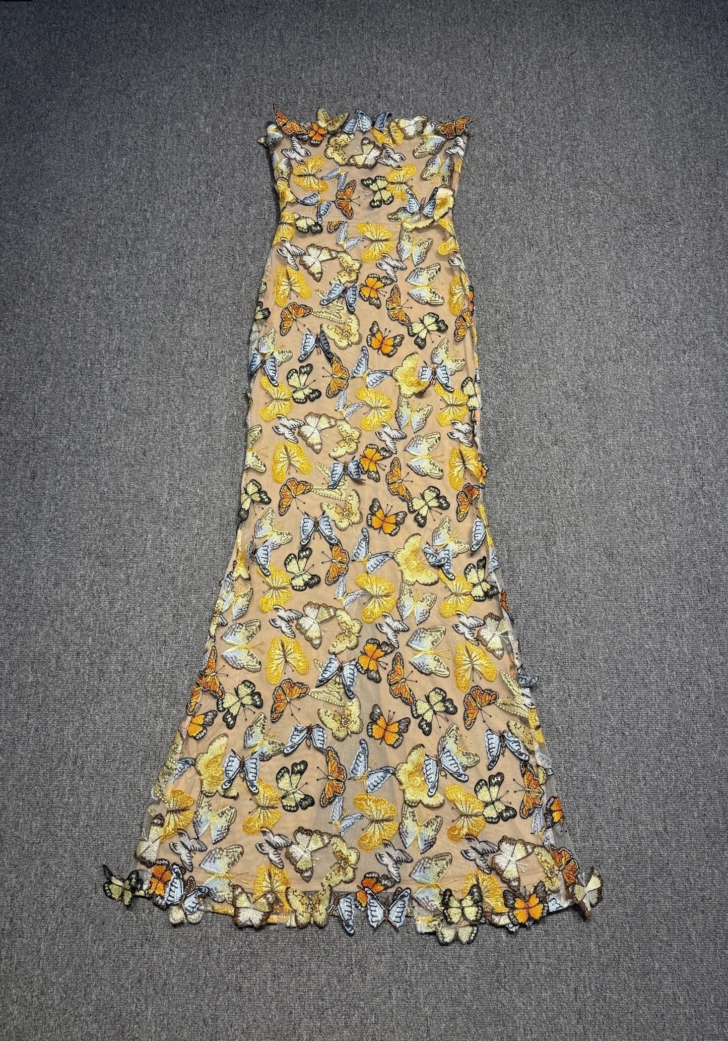 Strapless Butterfly Detail Corset Maxi Dress Yellow HV2740