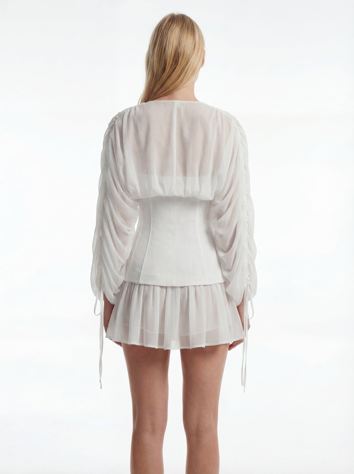 Long Sleeve Corset A Line Dress White HV2913