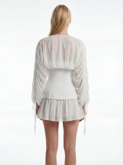 Long Sleeve Corset A Line Dress White HV2913
