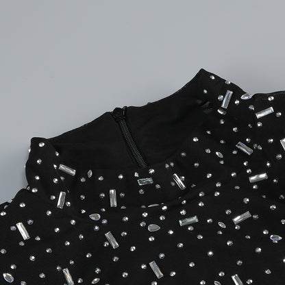 Long Sleeve Embellished Mermaid Dress Black HV1750