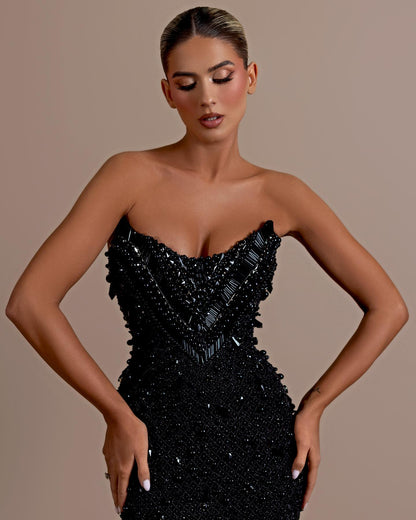 Strapless Sequin Embellished Maxi Dress Black HV2230