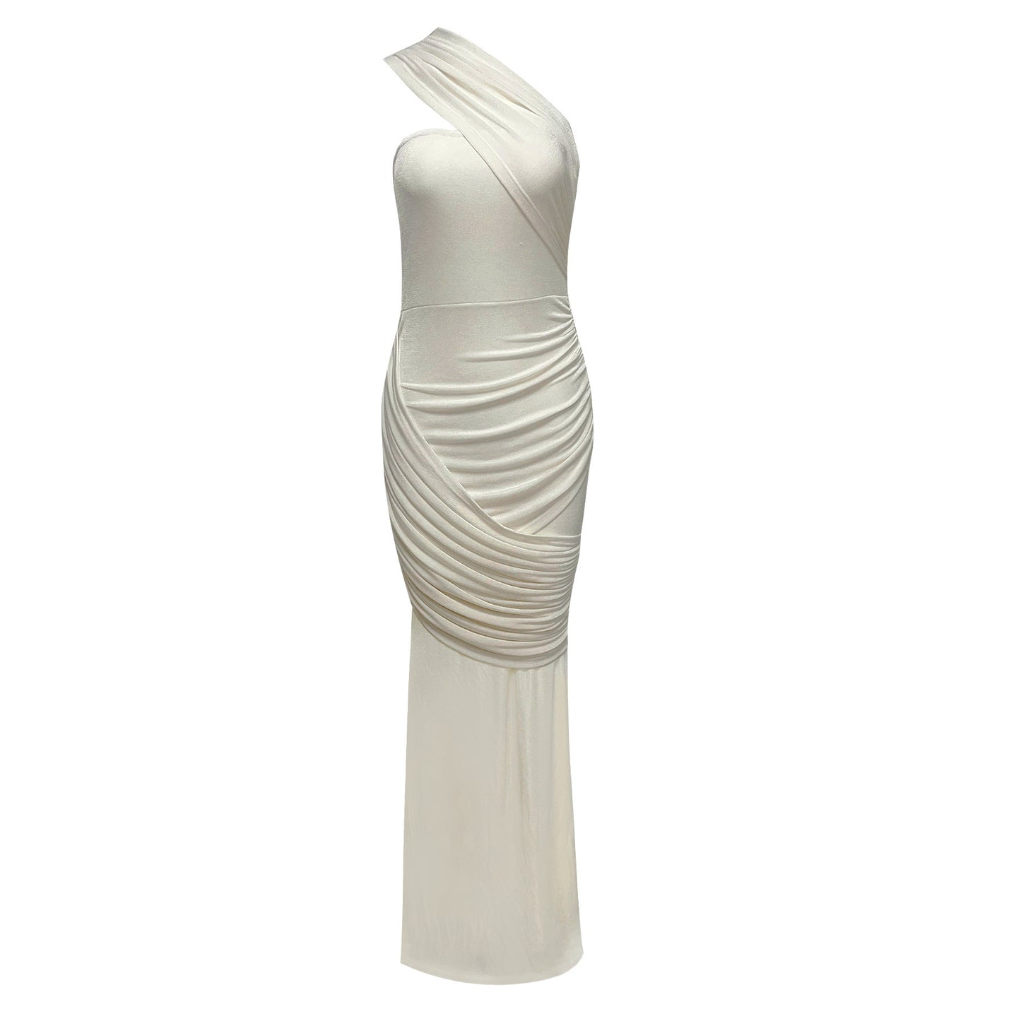 One Shoulder Draped Maxi Dress Ivory HV2829