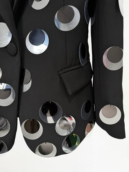 Long Sleeve Big Sequin Blazer Black
