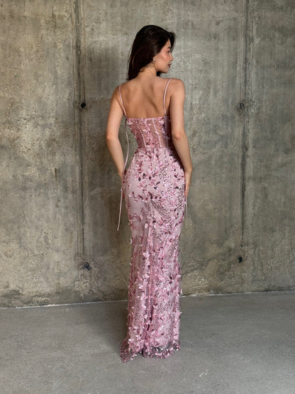 Floral Sequin Structured Bustier Maxi Dress HV3212