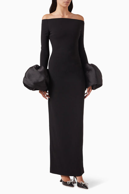 Long Sleeve Bardot Maxi Dress Red HV1855