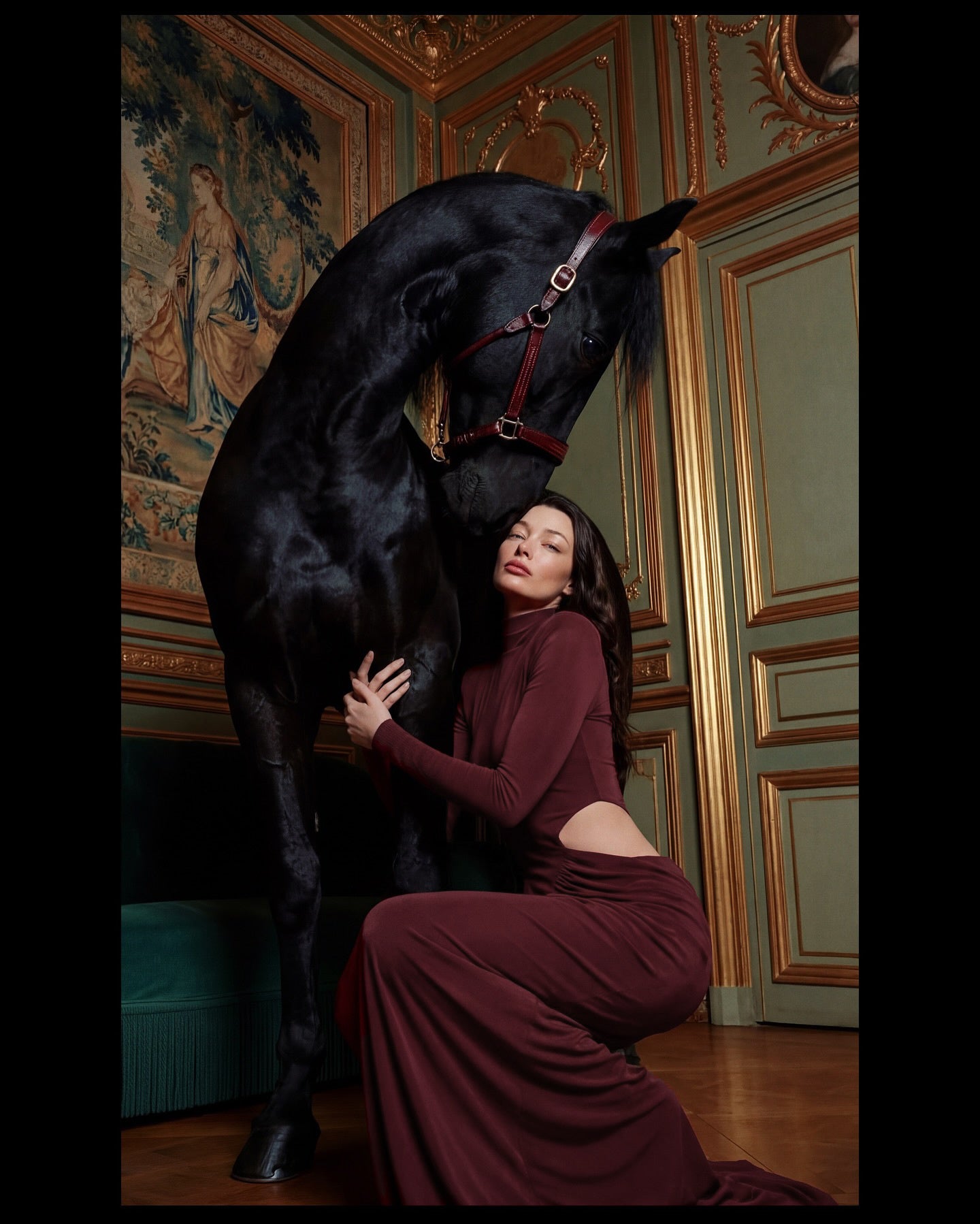 Long Sleeve Draped Cut Out Detail Maxi Dress Burgundy HV2675