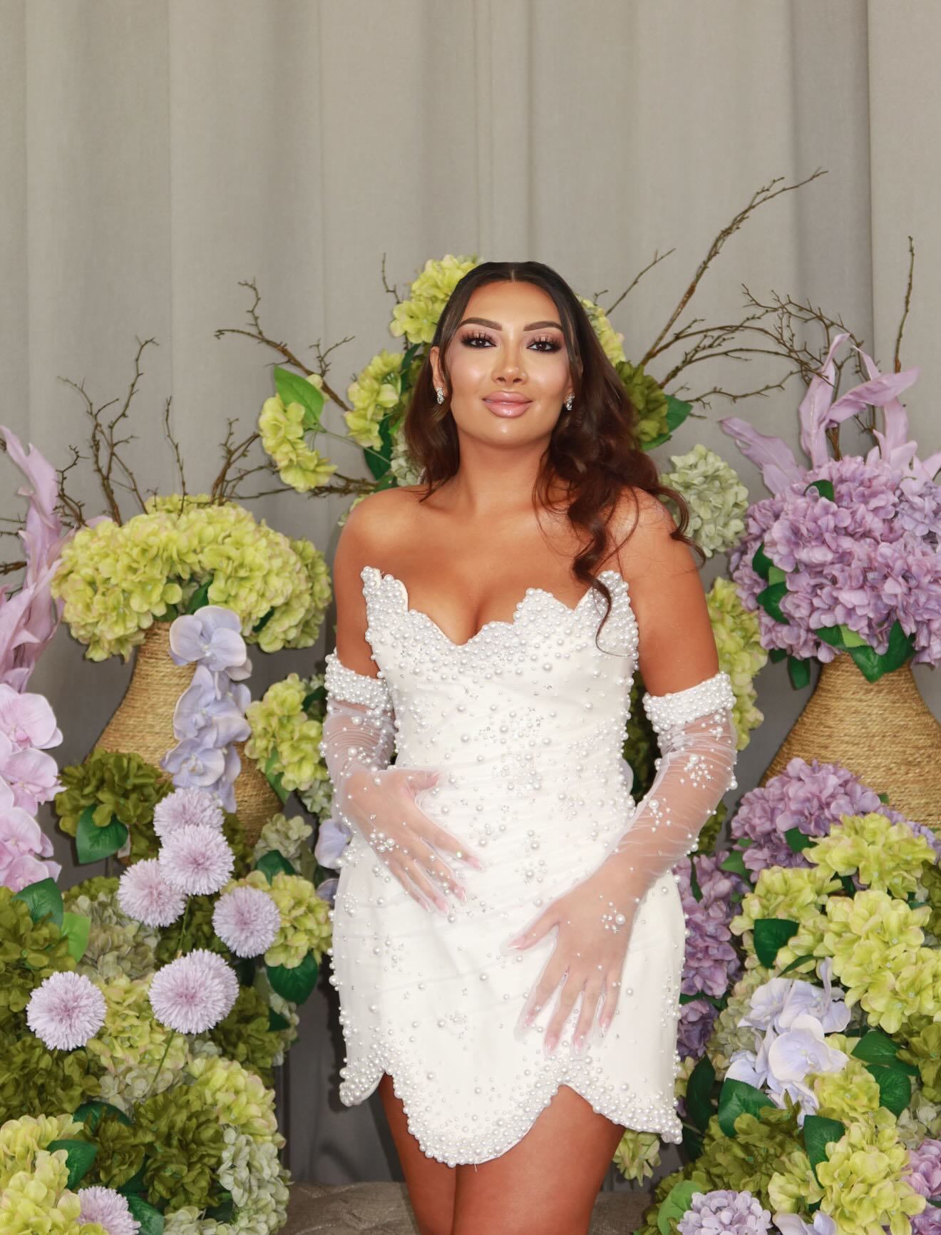 Strapless Pearl Bustier Dress White HV2623