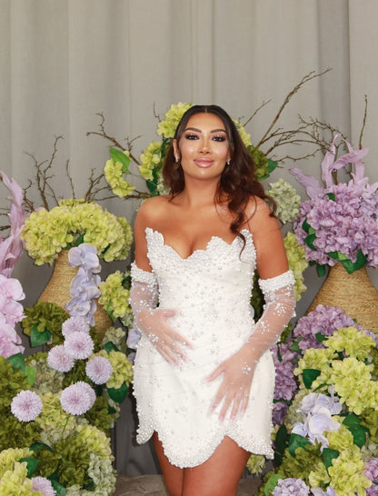 Strapless Pearl Bustier Dress White HV2623