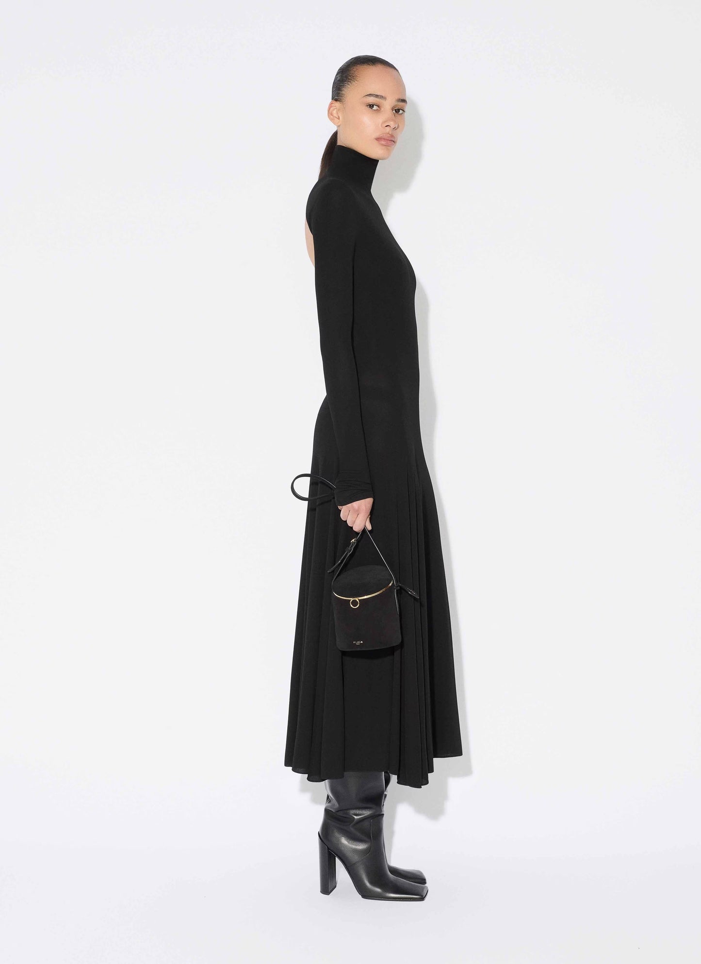 Long Sleeve Heart Cut Out Maxi Dress Black HV0046