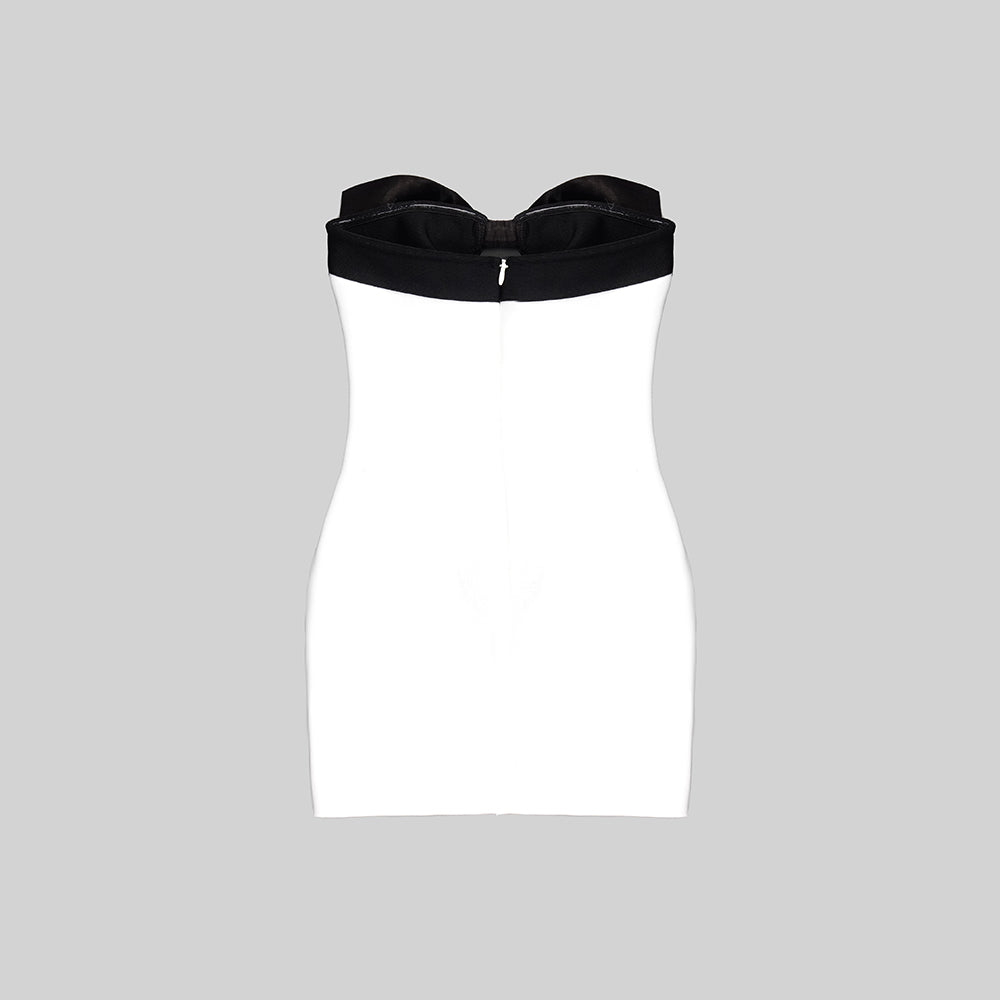 Strapless Bow Detail Dress Black White HV9537