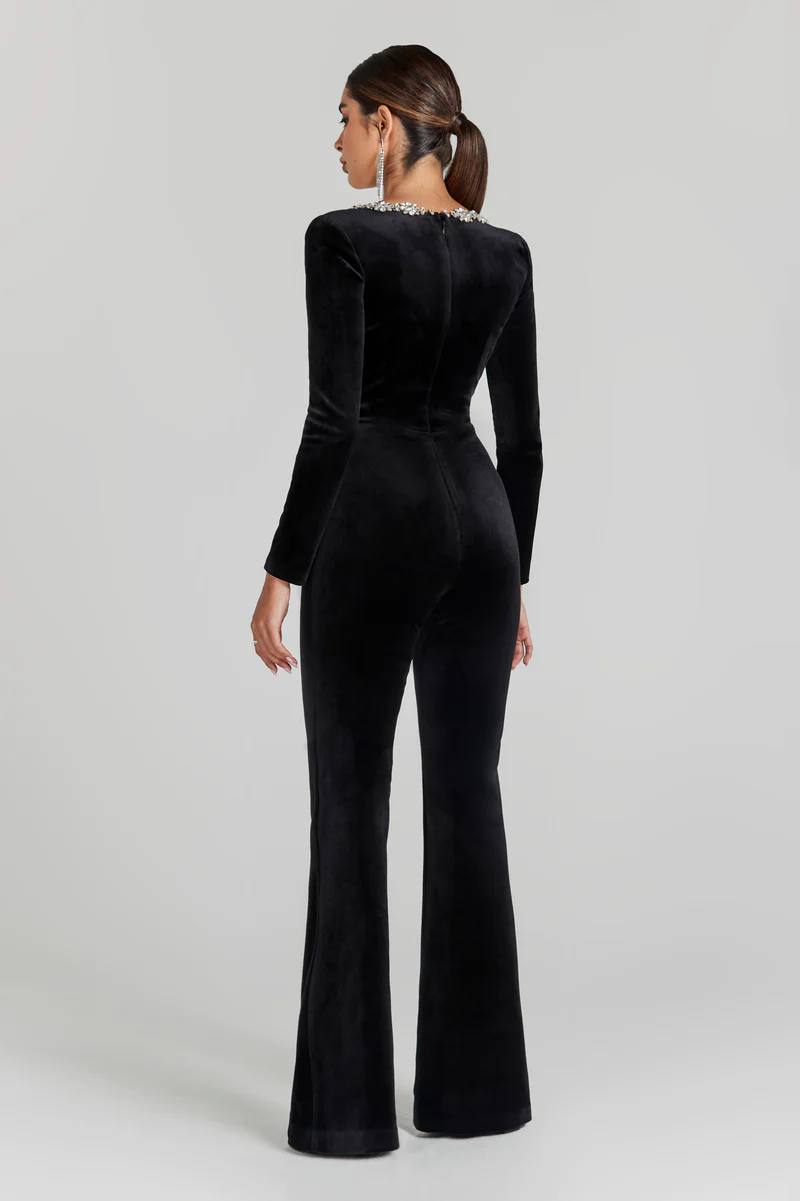 Long Sleeve Crystal Jumpsuit Black HV1093