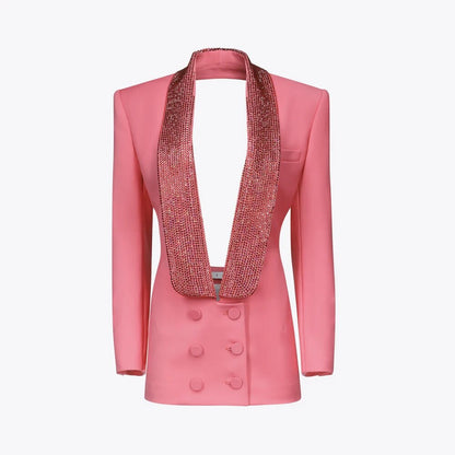 Embellished Backless Blazer Dress Hot Pink HV9323