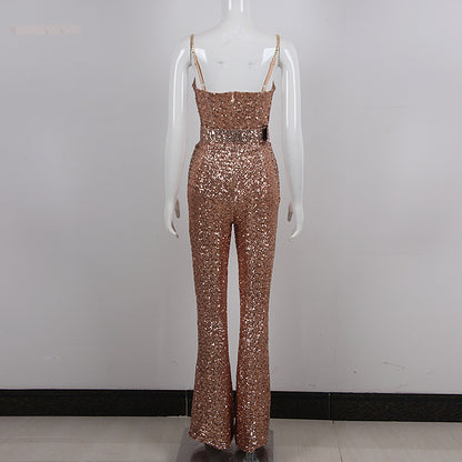 Bustier Sequin Jumpsuit Gold HV9977