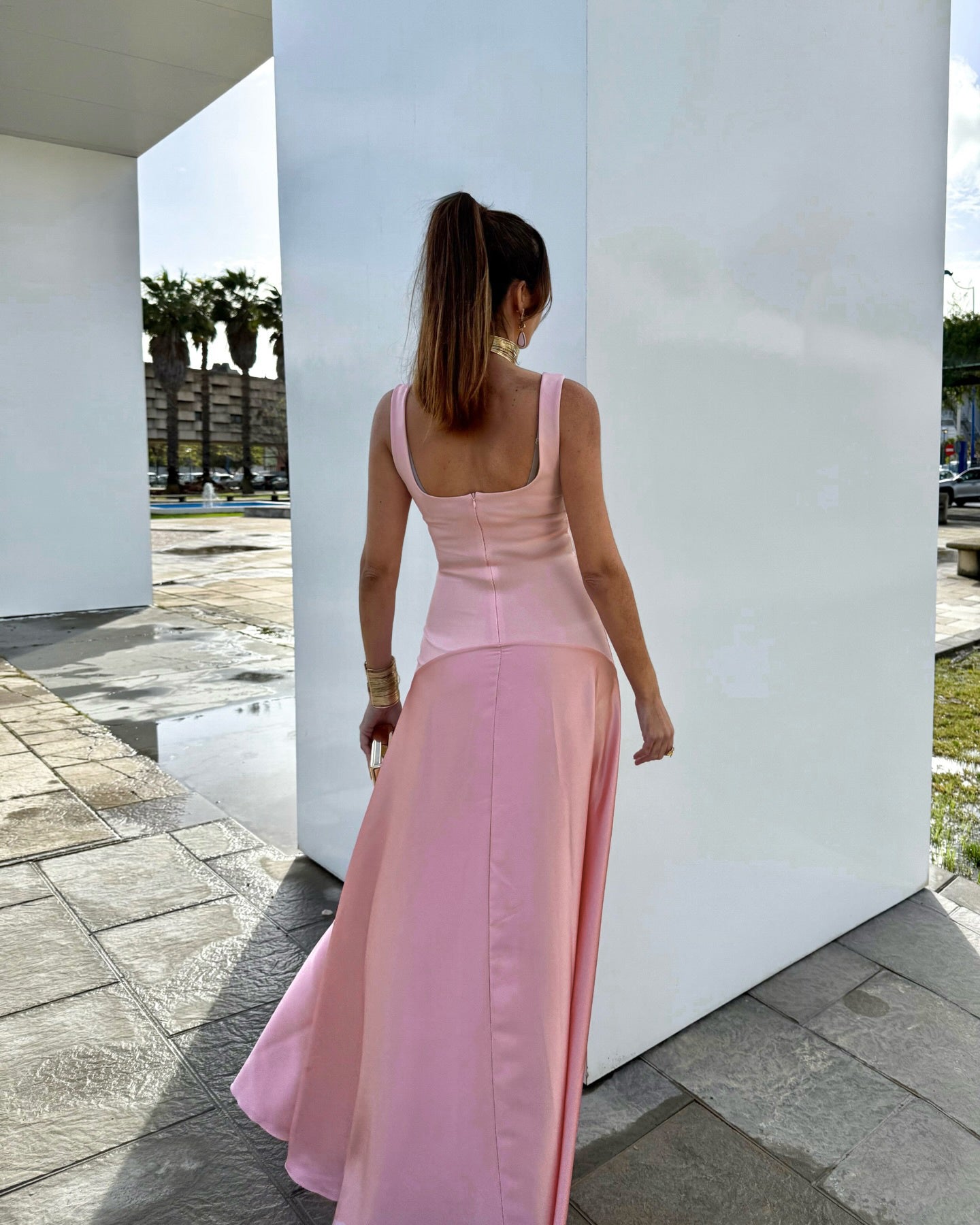 Silk Insert A Line Maxi Dress  HV0085