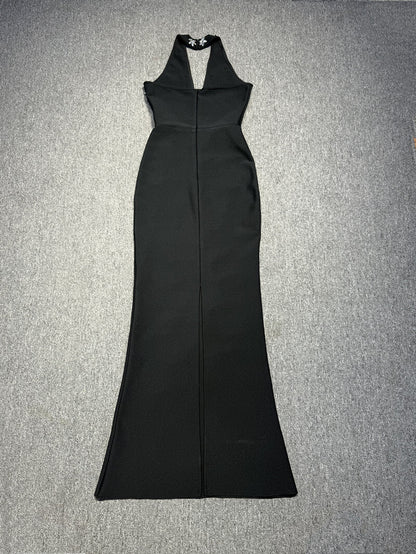 Halter Crystals Maxi Dress Black HV2341