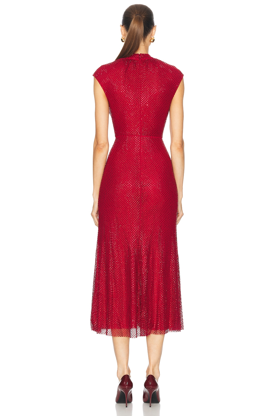 Floral Detail Sparkly Midi Dress Red HV2213