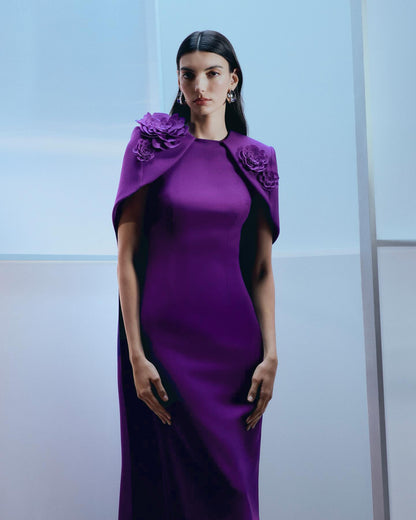 Floral Detail Cape Maxi Dress Purple HV2935