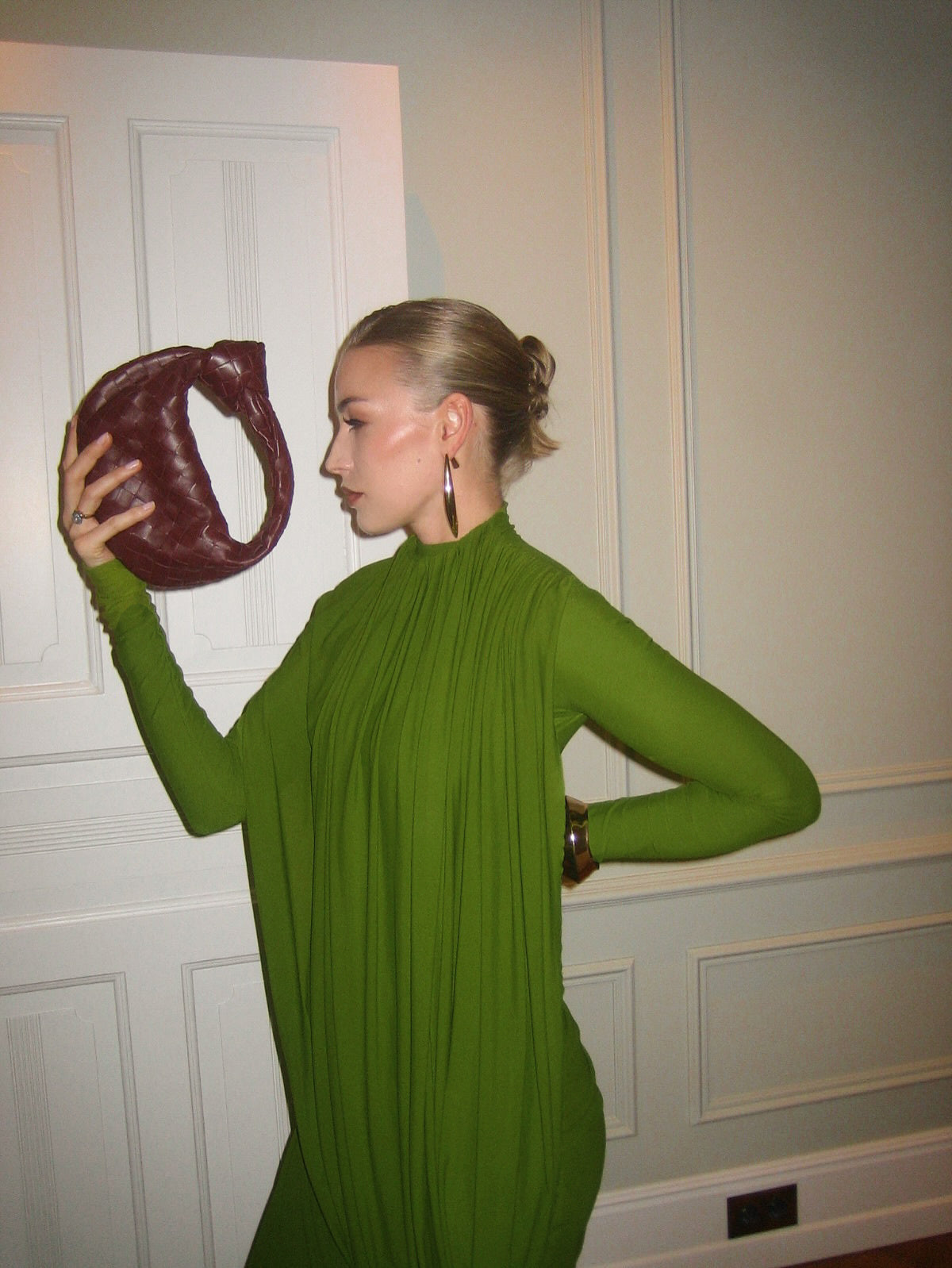 Long Sleeve Draped Maxi Dress Green HV0054