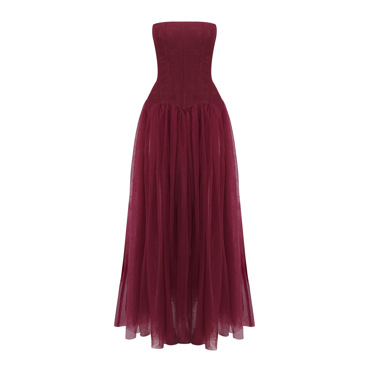 Strapless Structured A Line Maxi Dress Burgundy HV0086