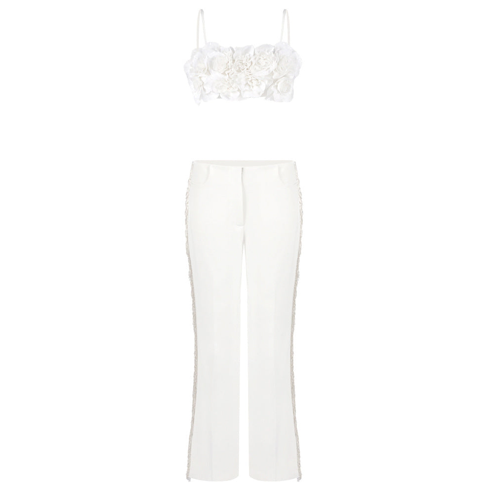 Floral Detail Two Piece Jumpsuit White HV2634