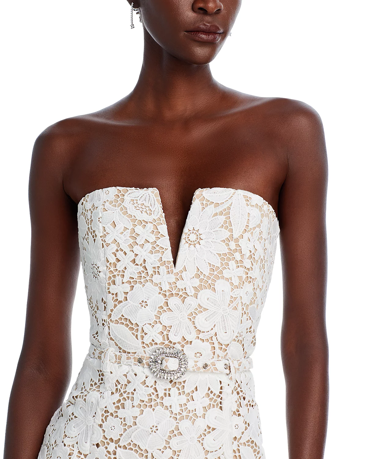 Strapless Floral Crochet Midi Dress White HV1778