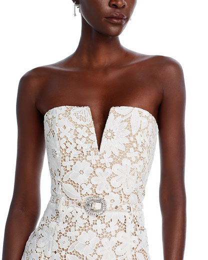 Strapless Floral Crochet Midi Dress White HV1778