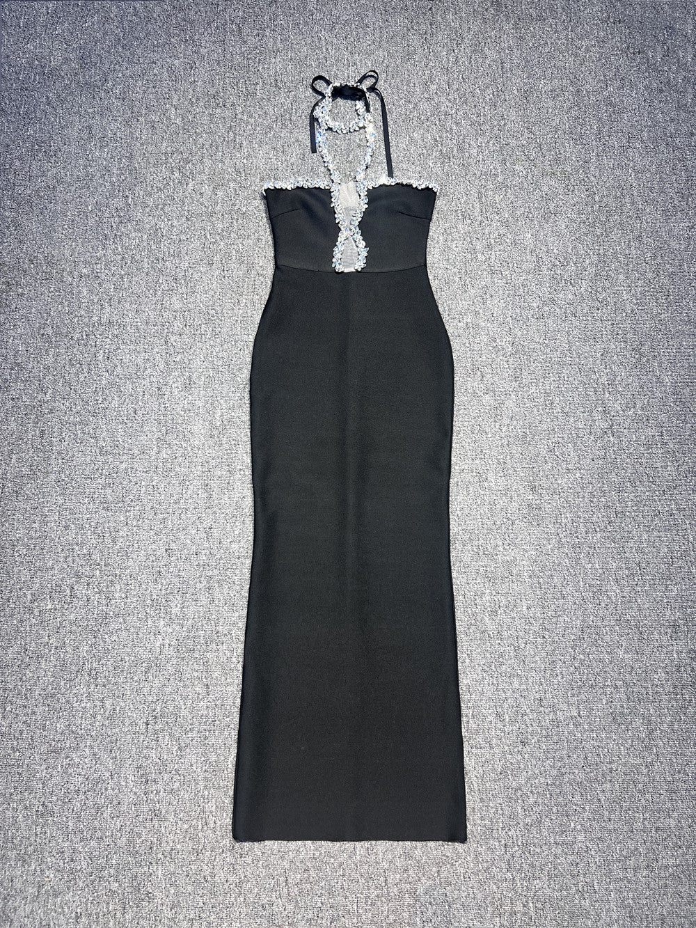 Halter Crystal Maxi Dress Black HV1560