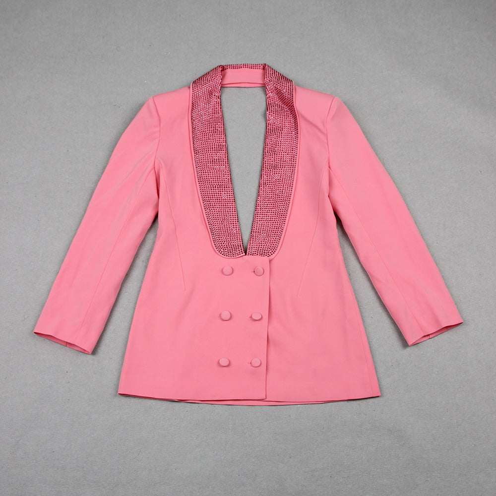 Embellished Backless Blazer Dress Hot Pink HV9323