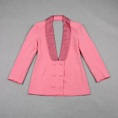 Embellished Backless Blazer Dress Hot Pink HV9323