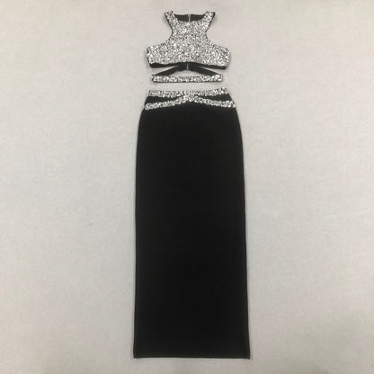 Crystal Overlay Maxi Dress Black HV