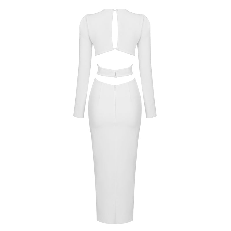 Long Sleeve Cut Out Midi Dress White HV8256